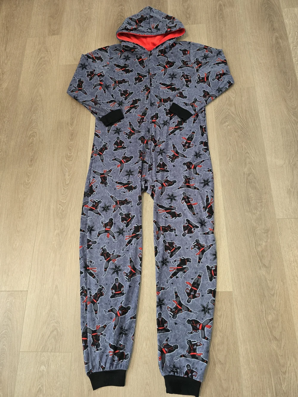 The Children’s Place Ninja Hooded One Piece Pajamas Boys PJS XXL 16 Gray Red